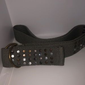 vintage women's gray studded belt plus size 14 silver D ring buckle, polyester